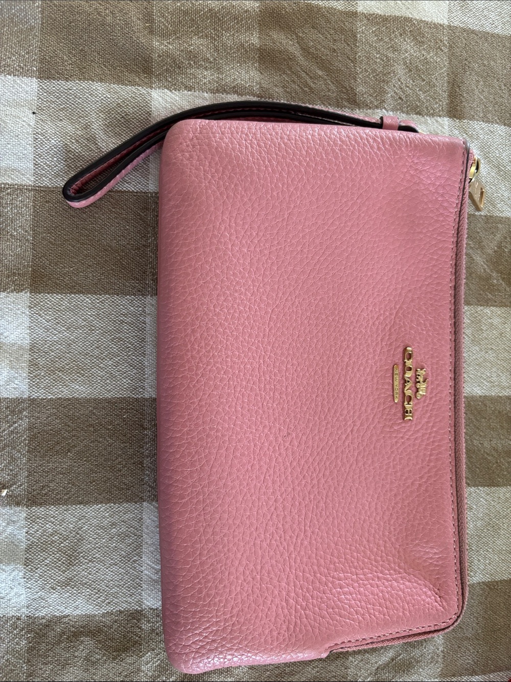 Coach Pink Pebbled Leather Wristlet with Gold Hardware